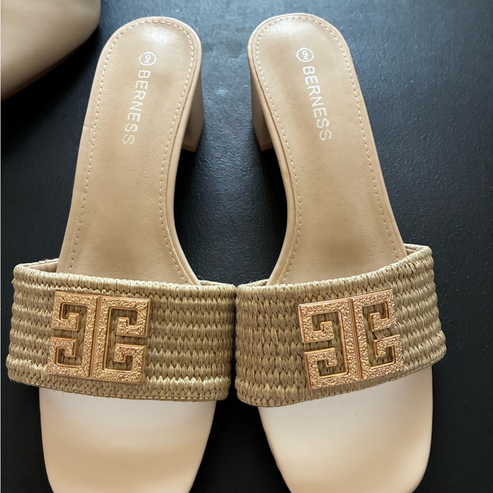 Tan Woven Mules